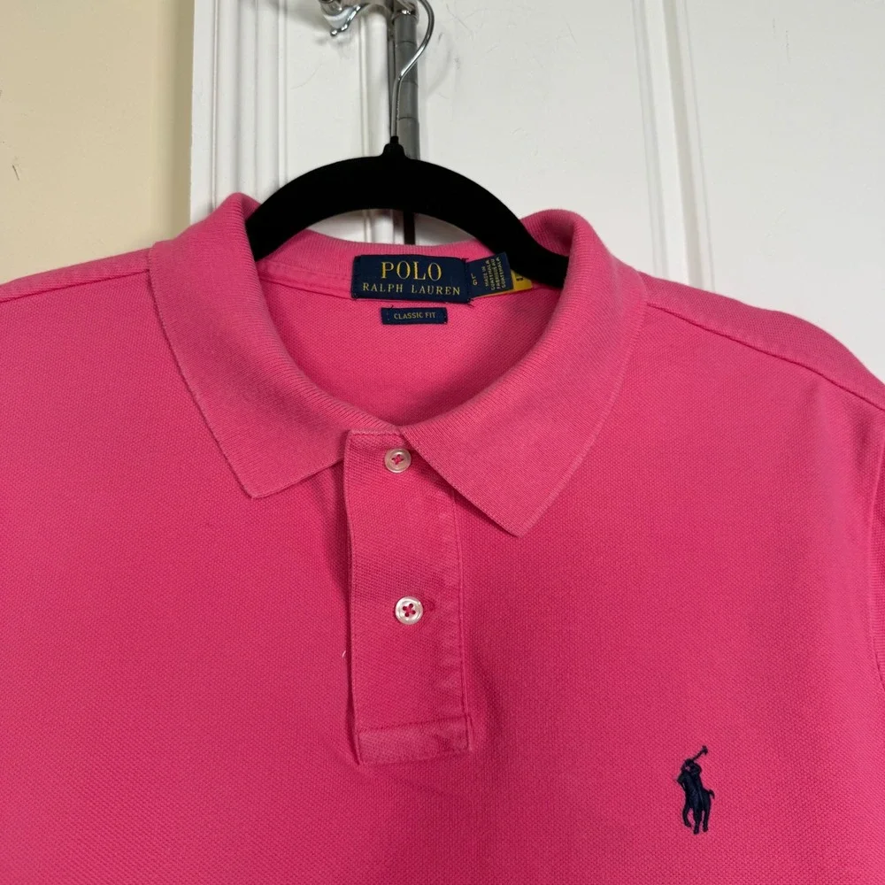 Polo Ralph Lauren Polo Shirt Mens Large Pink Classic Fit Short Sleeve Pique Pony